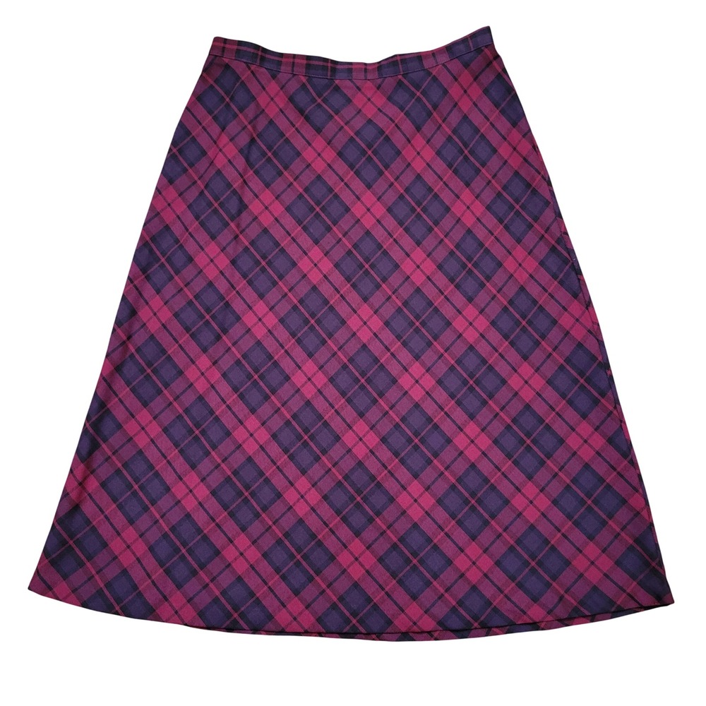 Vintage 10 Maxi Skirt A Line Modest Winter Holiday Tartan Plaid Pink Purple Dark